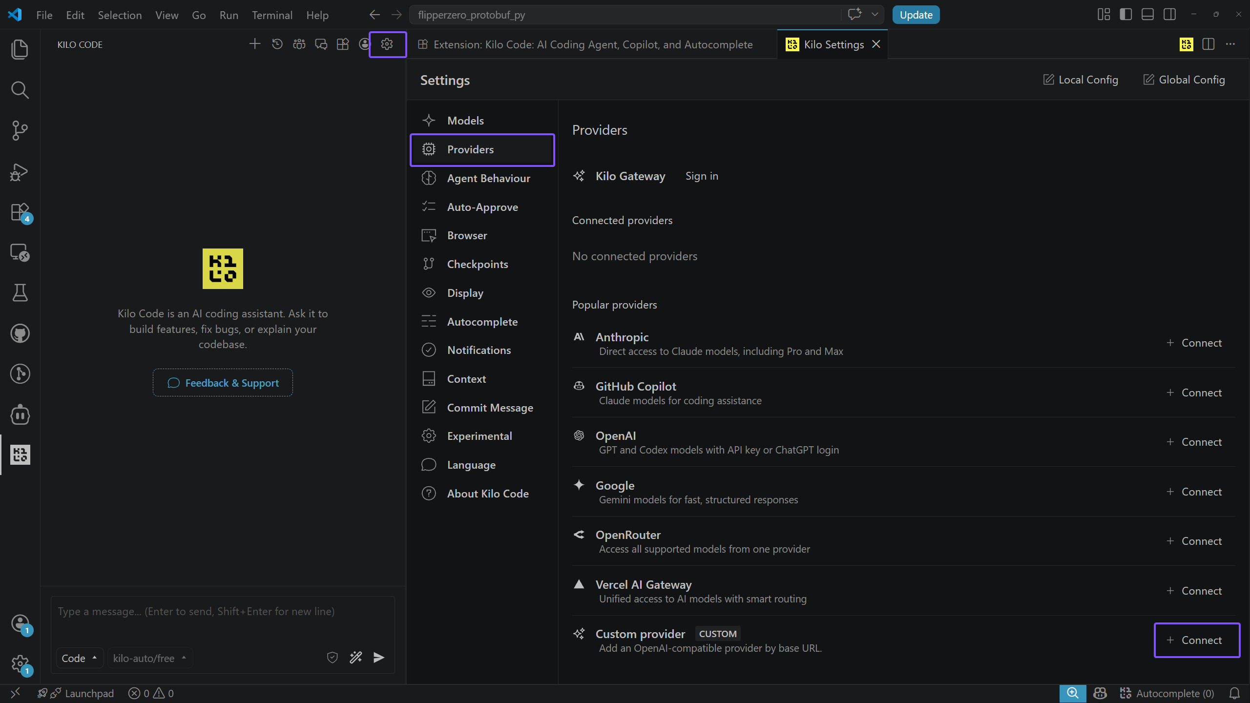 KiloCode connect provider