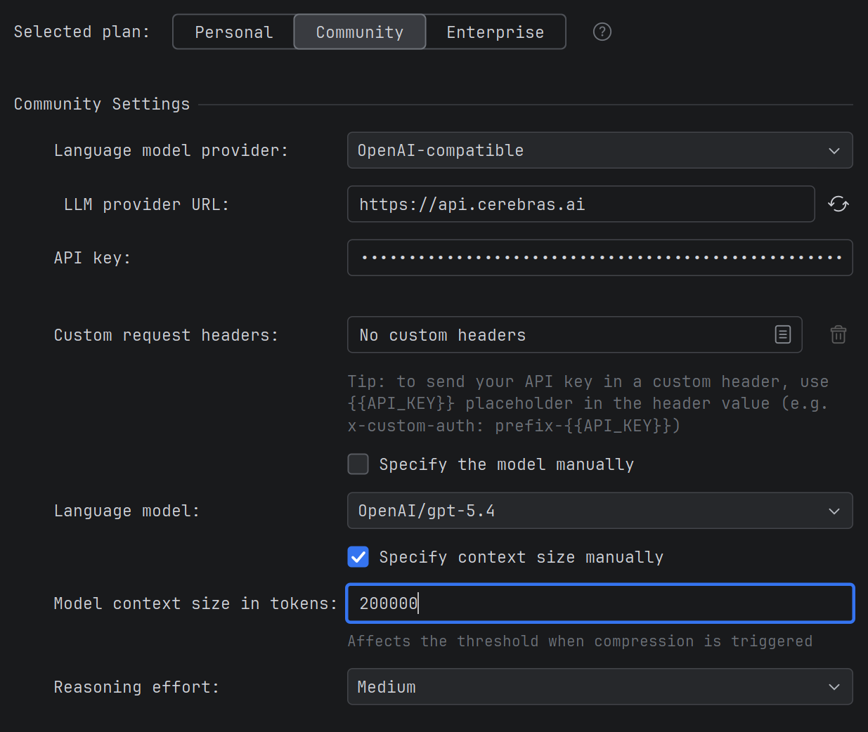 Настройка размера контекста модели